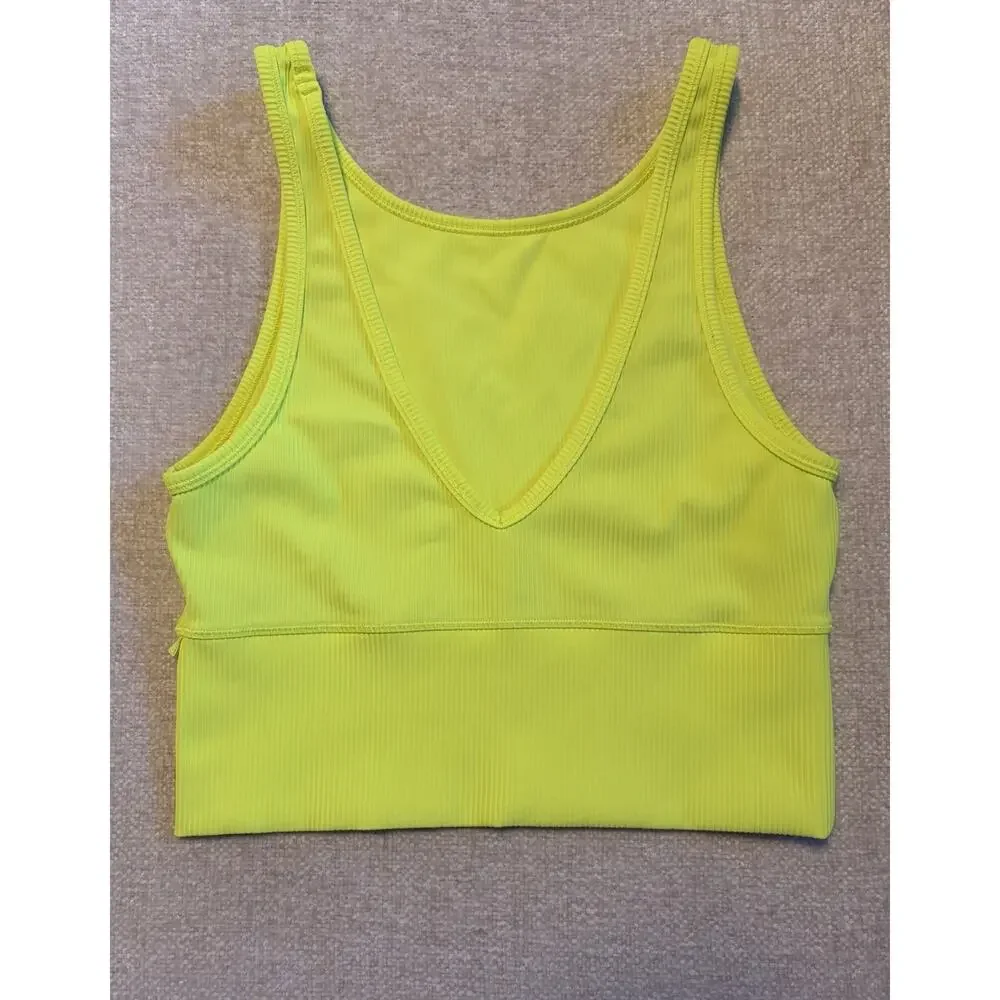Lululemon Tank Top Womens Size 4 Neon Yellow Ribbed Power Pivot Crop Reversible